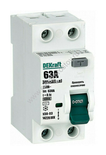 УЗО-03 Выключатель диф. тока (УЗО) 2п 63А 300 мА AC DEKraft